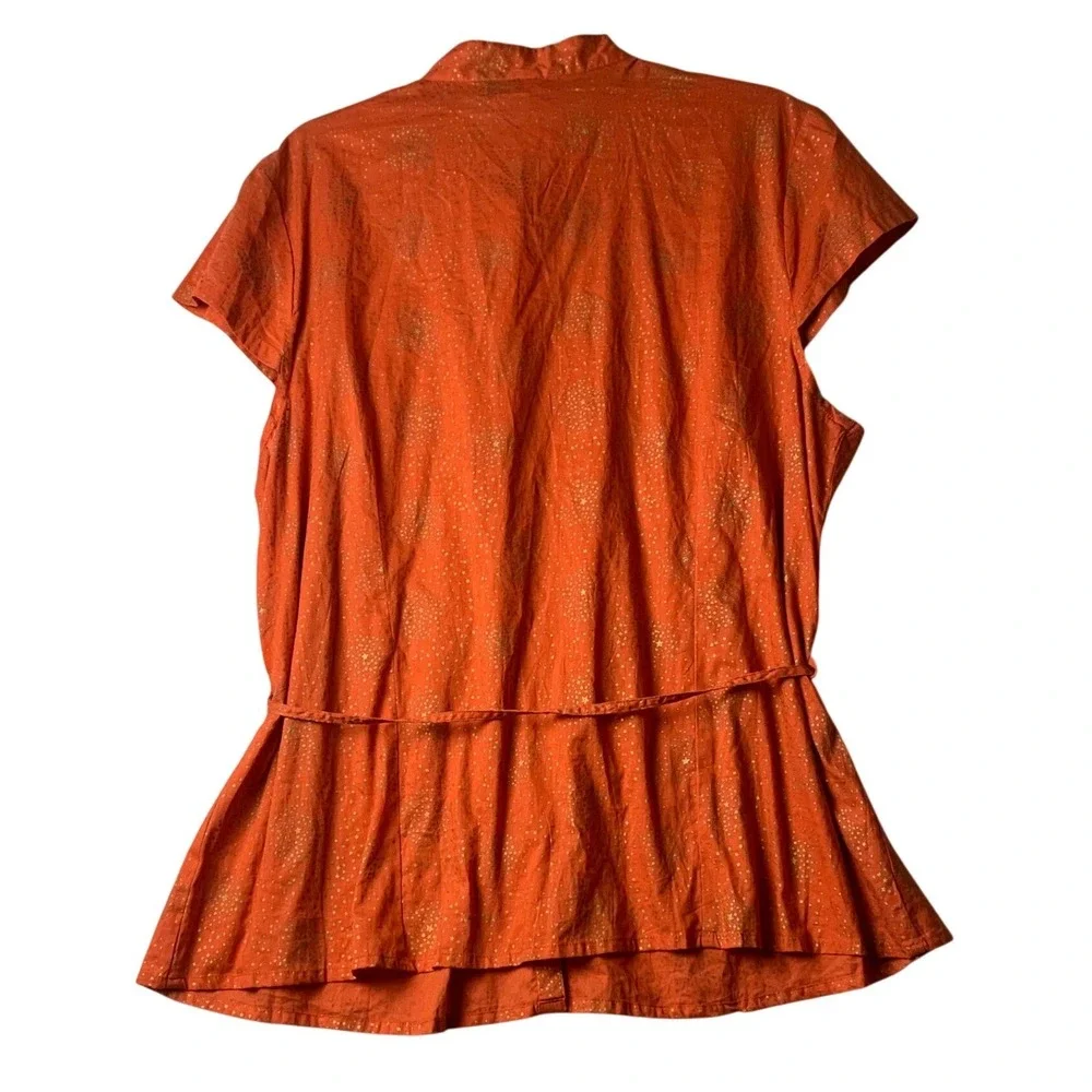 Unique Spectrum Women Orange Gold Star Print Peplum Blouse Plus 22/24W Cotton - Picture 3 of 5